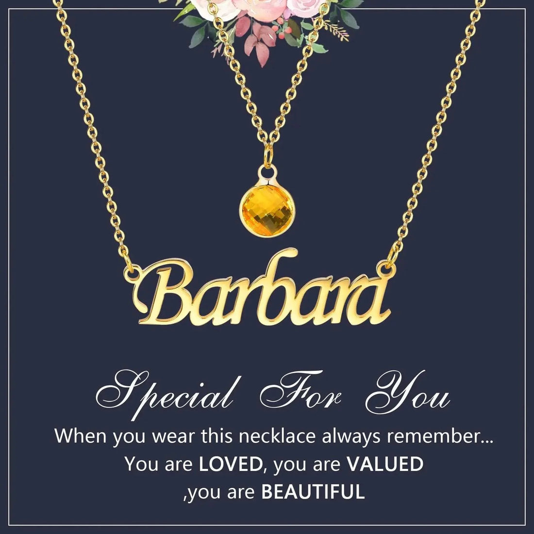 Personalized Women's Name Necklace Pendant with Birthstone