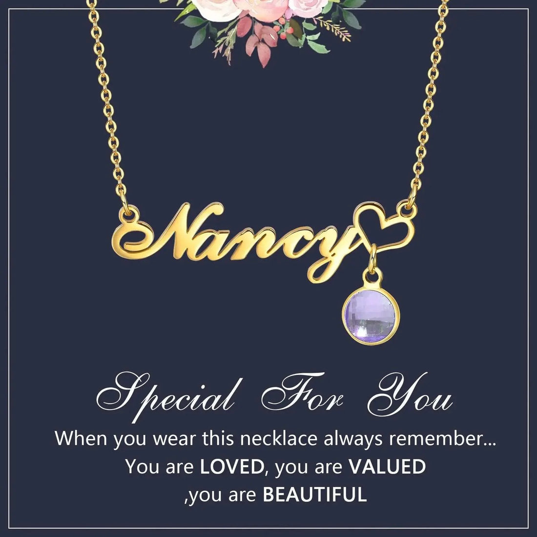 Personalized Women's Name Necklace Pendant with Birthstone