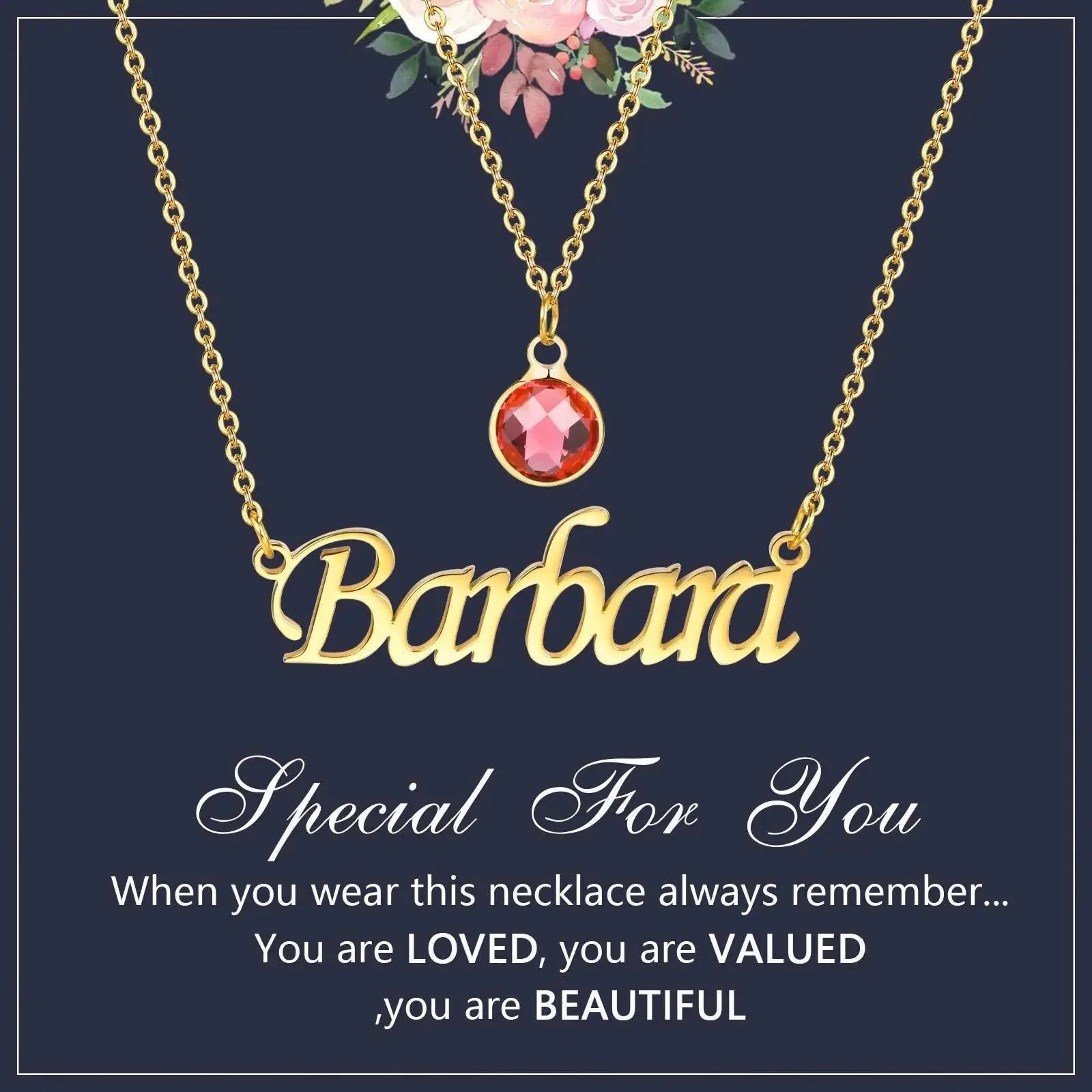 Personalized Women's Name Necklace Pendant with Birthstone