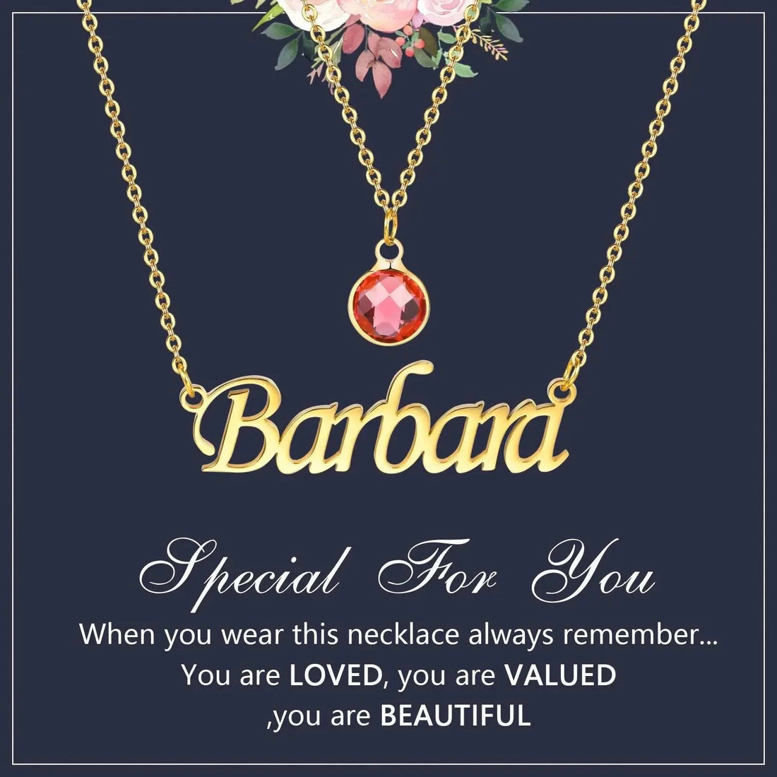 Personalized Women's Name Necklace Pendant with Birthstone