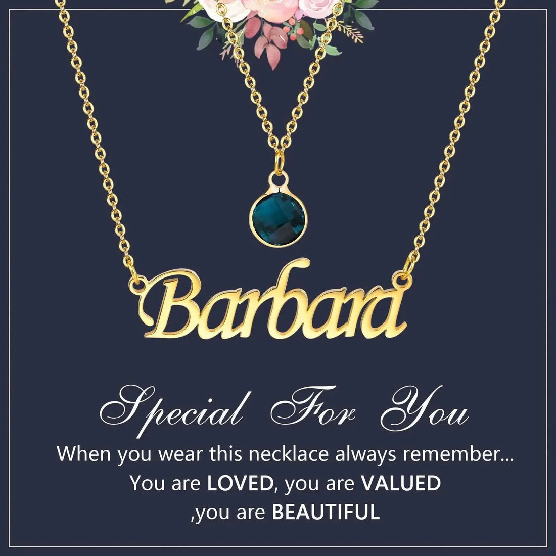 Personalized Women's Name Necklace Pendant with Birthstone