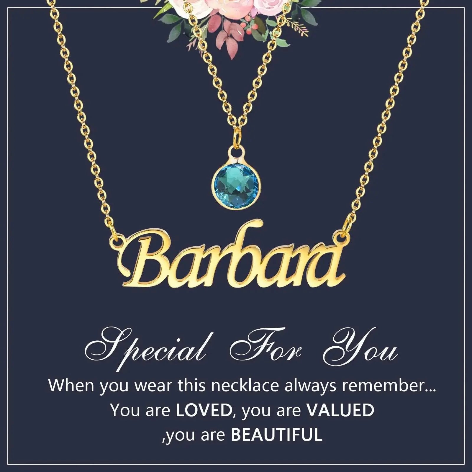 Personalized Women's Name Necklace Pendant with Birthstone