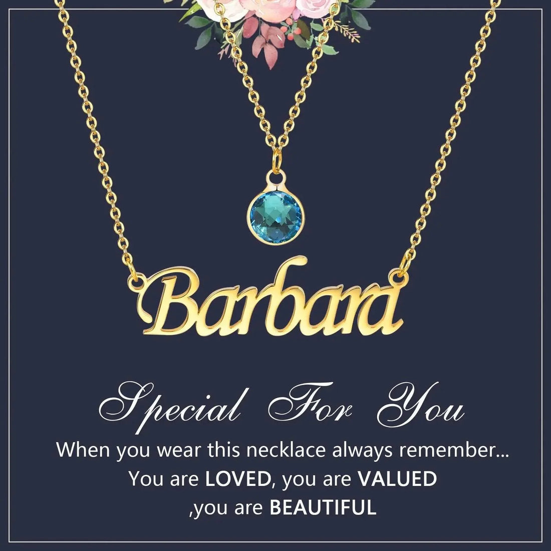 Personalized Women's Name Necklace Pendant with Birthstone