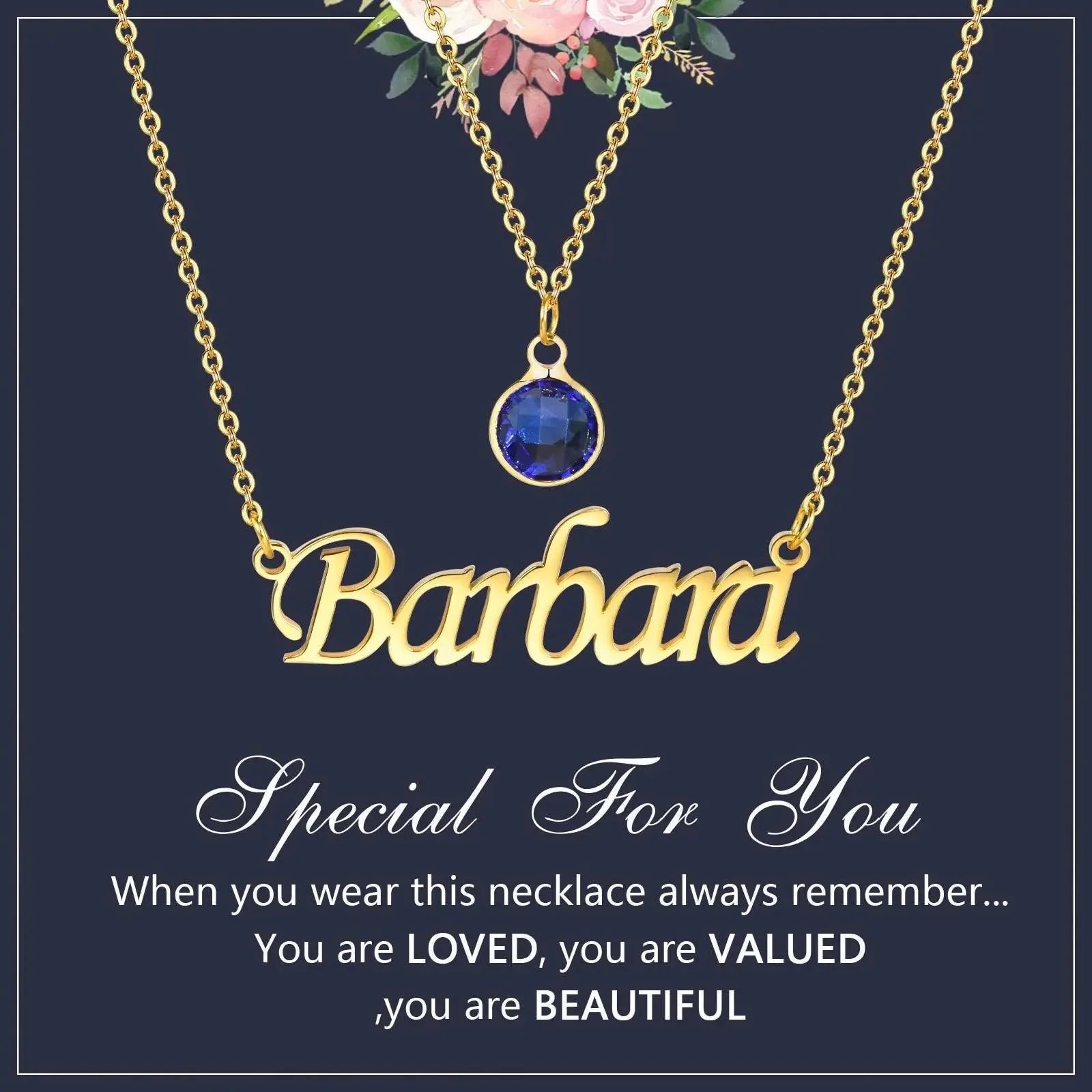 Personalized Women's Name Necklace Pendant with Birthstone