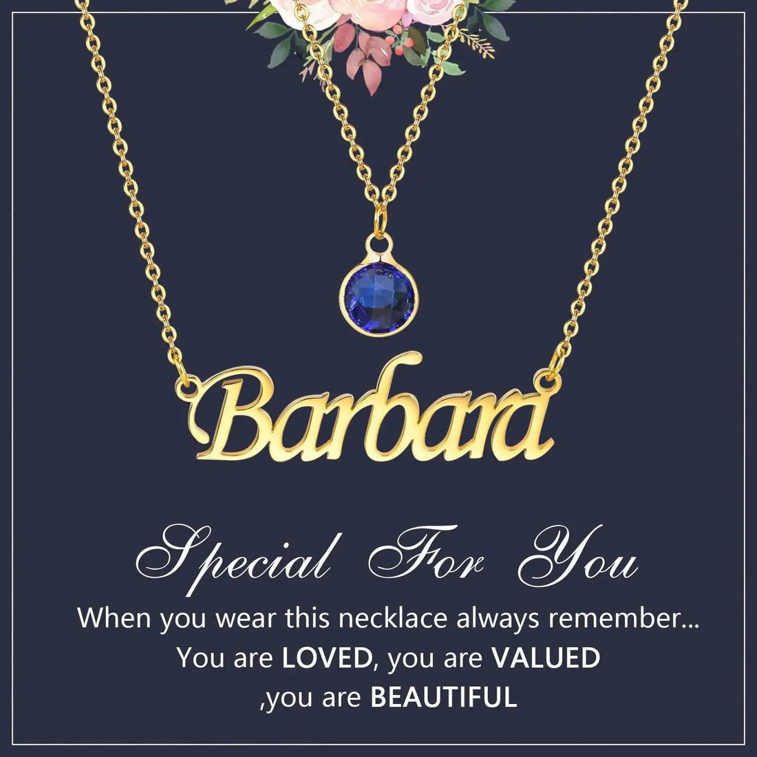 Personalized Women's Name Necklace Pendant with Birthstone