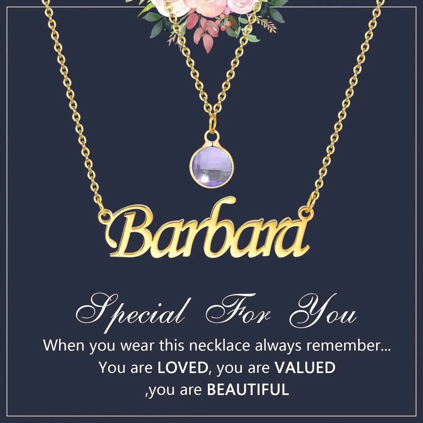 Personalized Women's Name Necklace Pendant with Birthstone