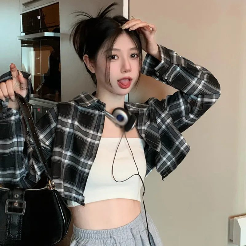 Women's Casual Plaid: Turn-down Collar Shirt Fashion Clothing black 