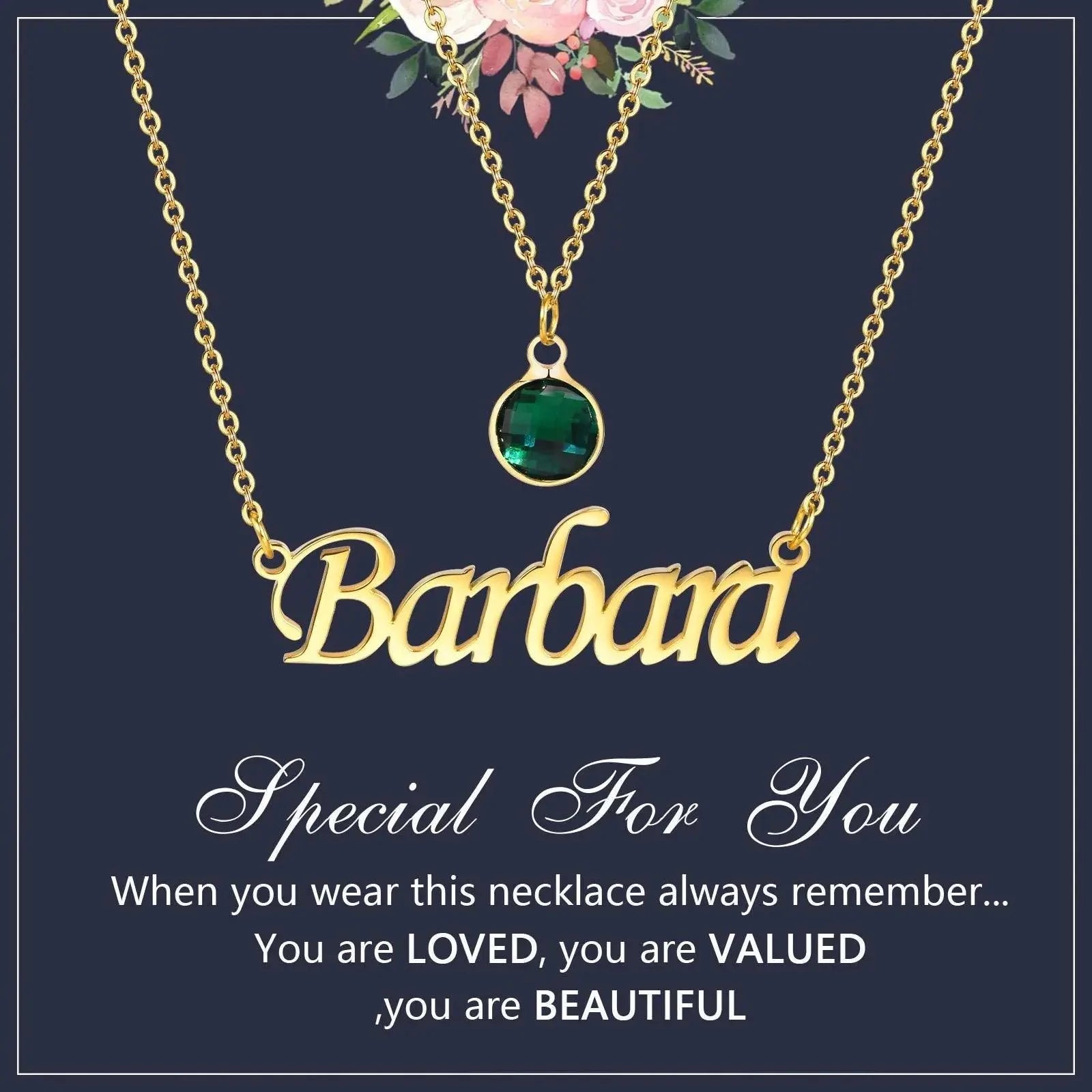 Personalized Women's Name Necklace Pendant with Birthstone