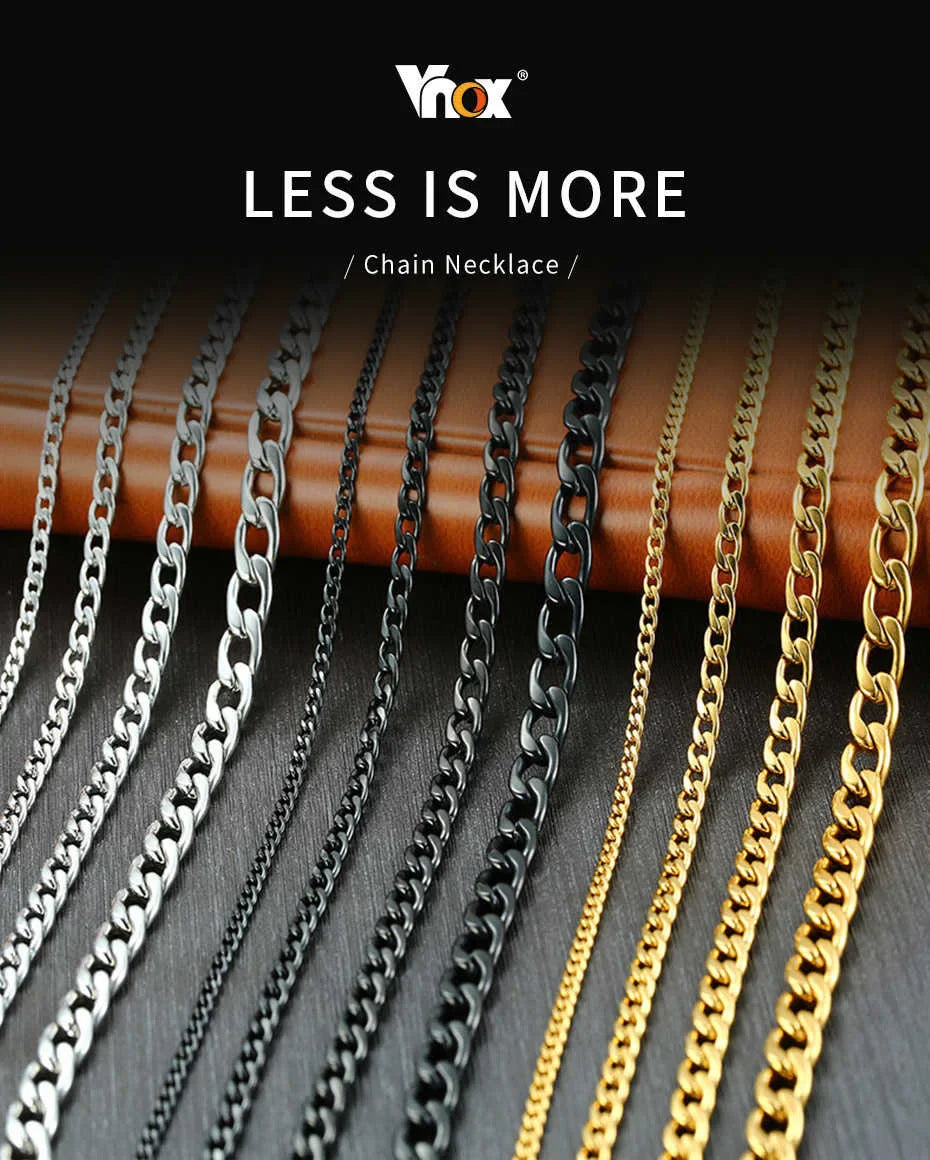 Cuban Link Chain Necklace in Stainless Steel, Black & Gold Color: Men & Women Jewelry