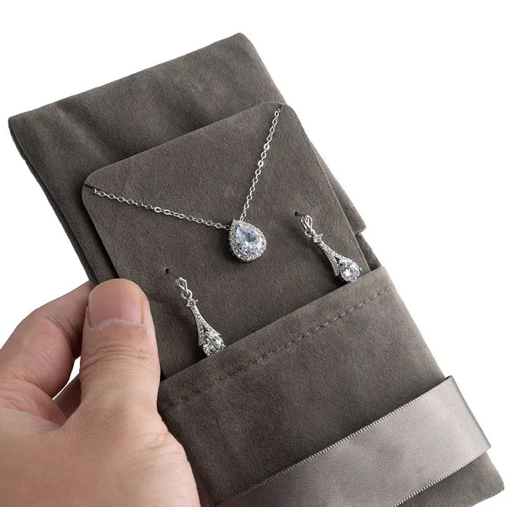 Exquisite Packaging Flannel Gift Bag for Necklace & Earrings Set