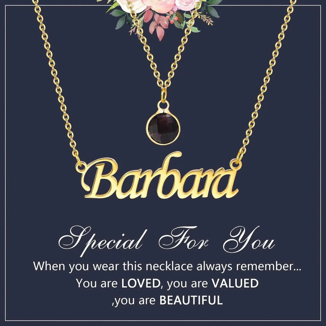 Personalized Women's Name Necklace Pendant with Birthstone