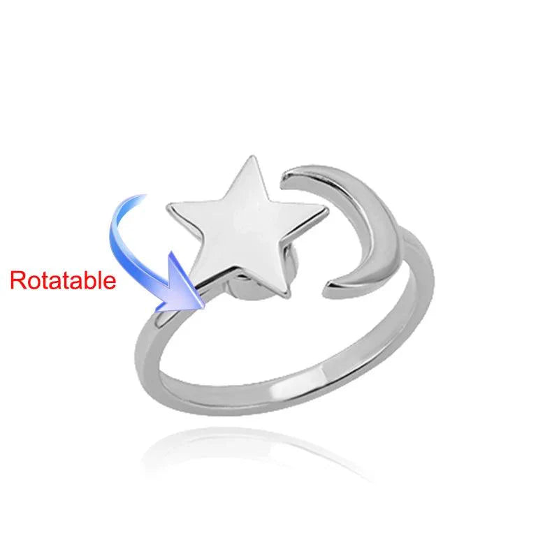 Rotating Moon & Star Ring in Golden at Heart Crafted Gifts