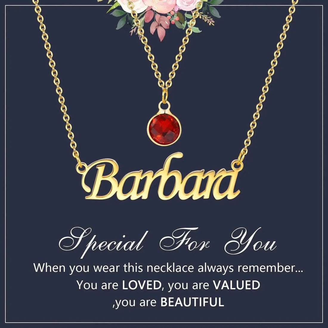 Personalized Women's Name Necklace Pendant with Birthstone