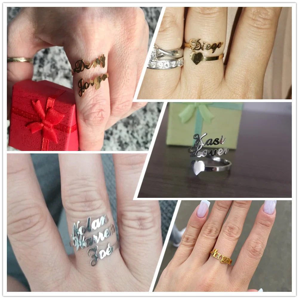 Custom Double Name Finger Ring For Women Men Personalized Rings