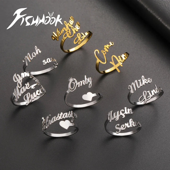 Custom Double Name Finger Ring For Women Men Personalized Rings