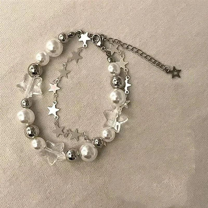 2 Layer Pearl & Silver Heart Bracelet