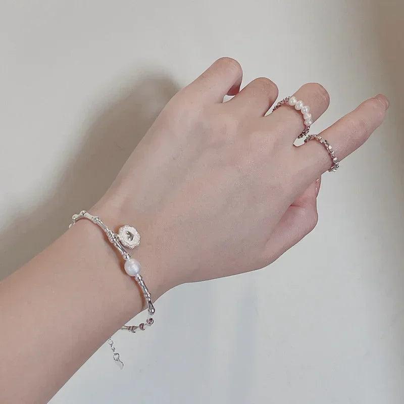 Silver Bracelets with Pearl & Medallion