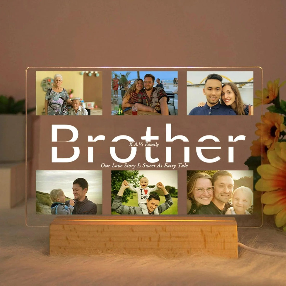 Custom Acrylic Lamp with Wooden Base: Personalized Photo & Text - Heart Crafted Gifts