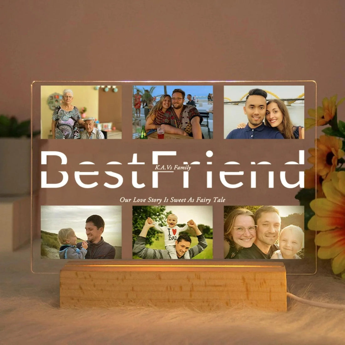 Custom Acrylic Lamp with Wooden Base: Personalized Photo & Text - Heart Crafted Gifts