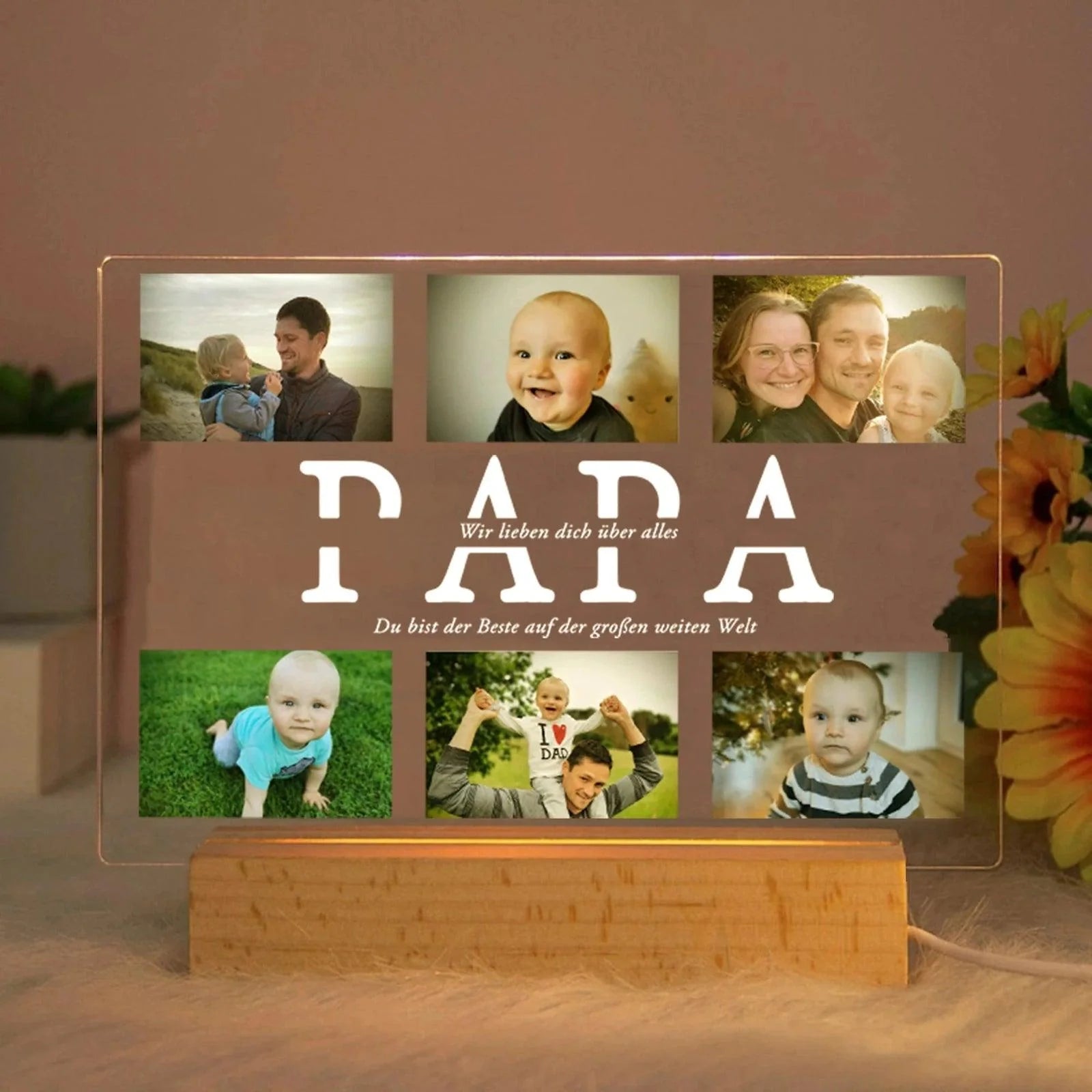 Custom Acrylic Lamp with Wooden Base: Personalized Photo & Text - Heart Crafted Gifts