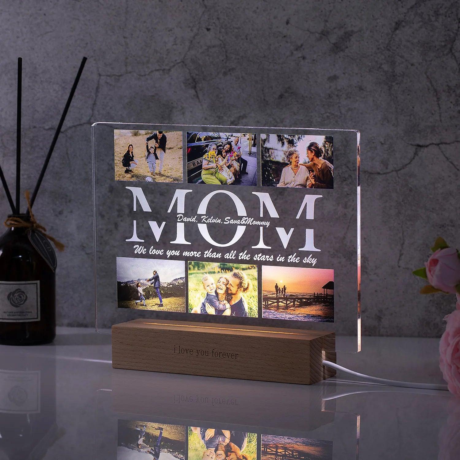 Custom Acrylic Lamp with Wooden Base: Personalized Photo & Text - Heart Crafted Gifts