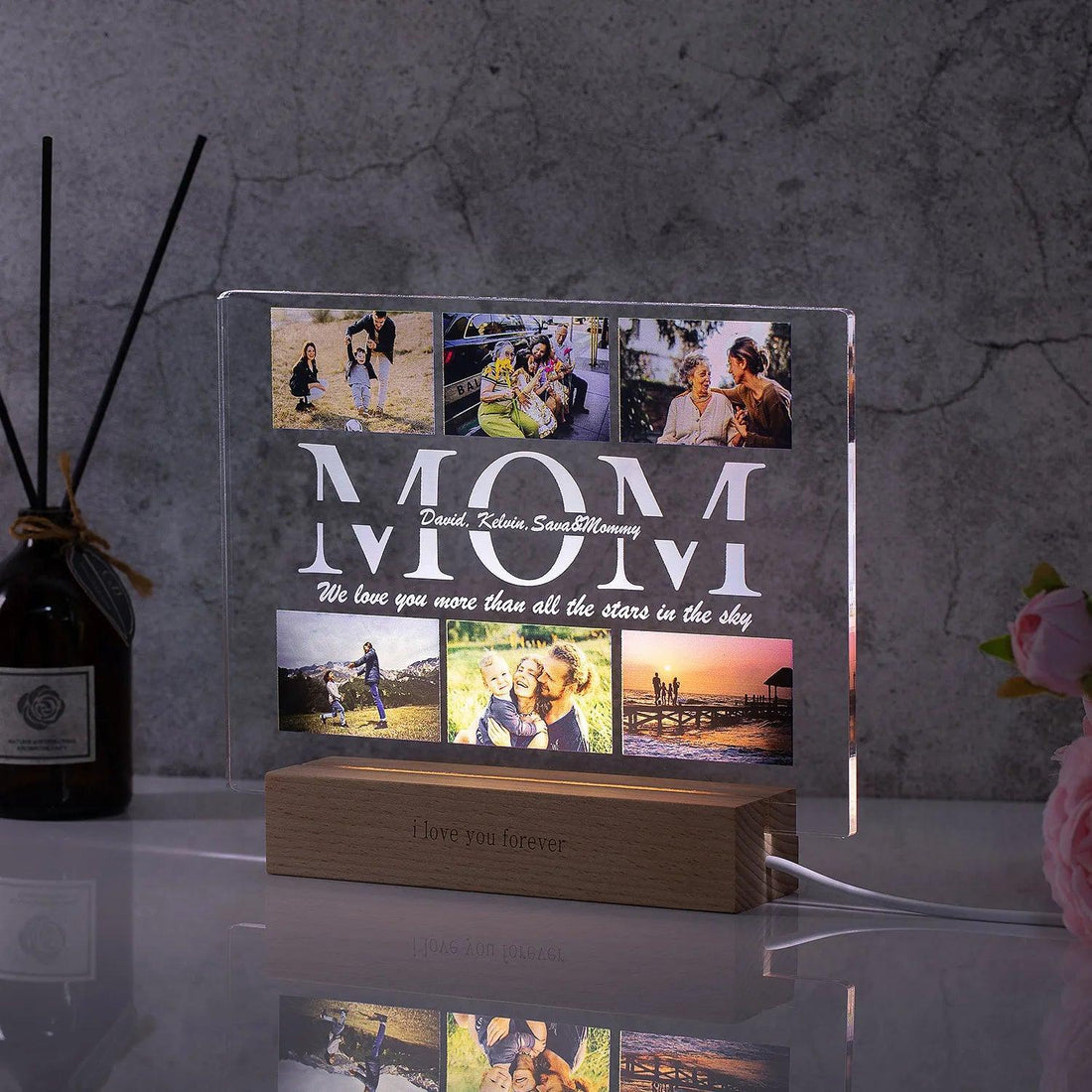 Custom Acrylic Lamp with Wooden Base: Personalized Photo & Text - Heart Crafted Gifts