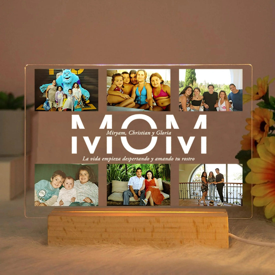 Custom Acrylic Lamp with Wooden Base: Personalized Photo & Text - Heart Crafted Gifts