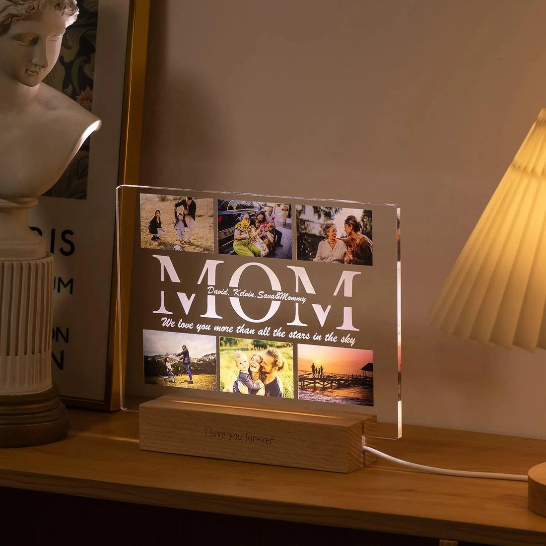 Custom Acrylic Lamp with Wooden Base: Personalized Photo & Text - Heart Crafted Gifts