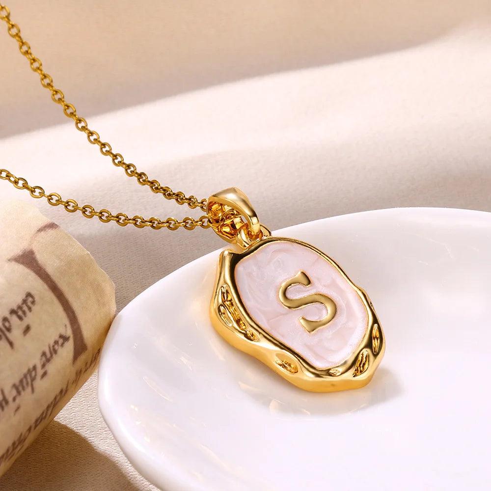 Drip Oil Initial Letter Pendant Necklace: Gold Plated Jewelry