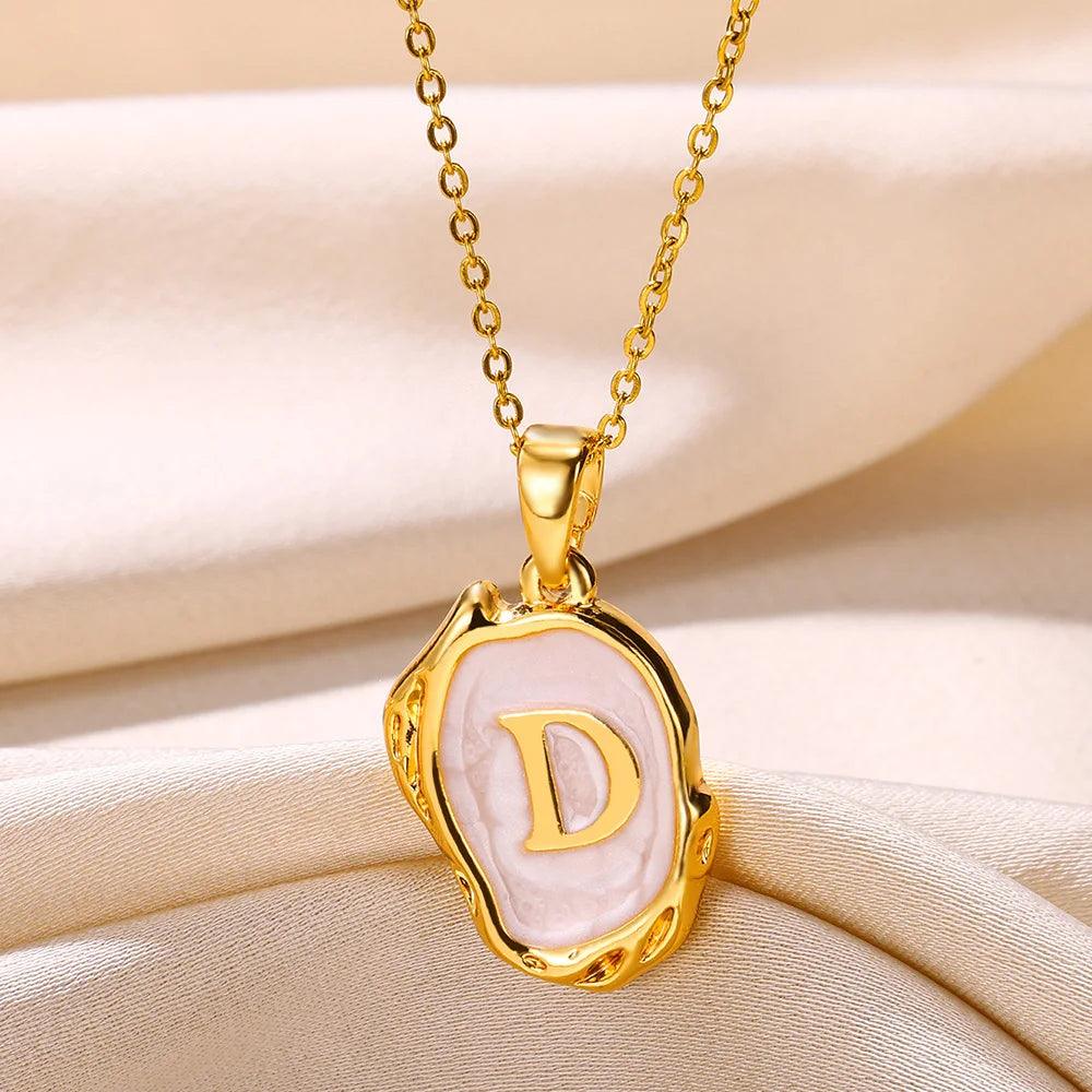 Drip Oil Initial Letter D Pendant Necklace: Gold Plated Jewelry
