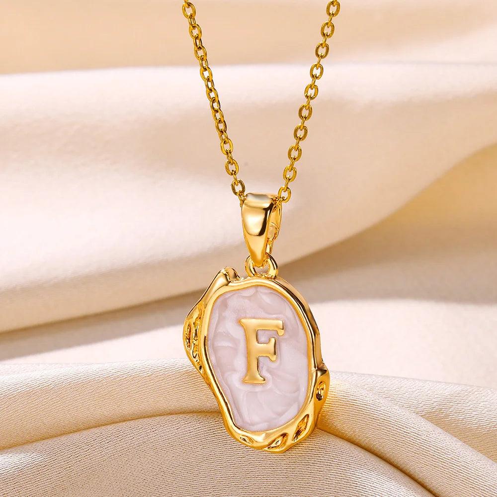 Drip Oil Initial Letter F Pendant Necklace: Gold Plated Jewelry