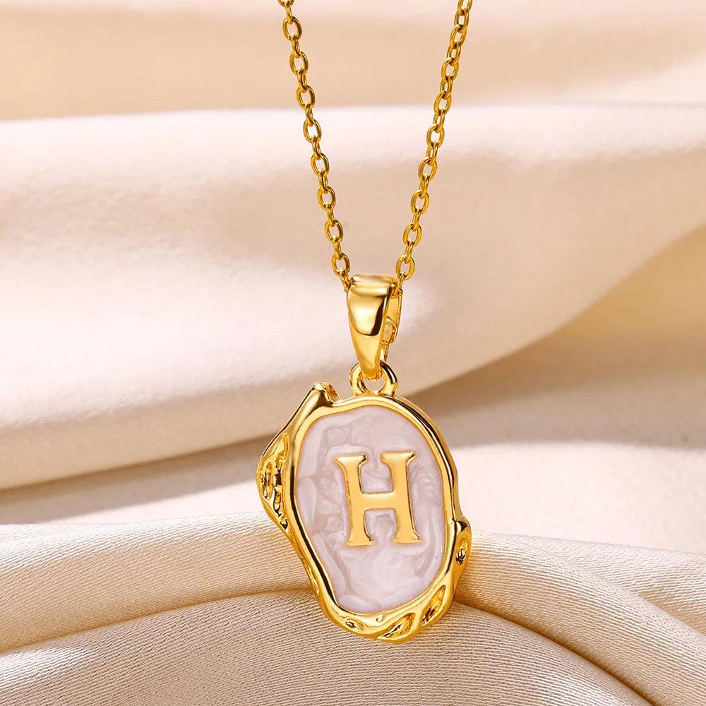 Drip Oil Initial Letter H Pendant Necklace: Gold Plated Jewelry
