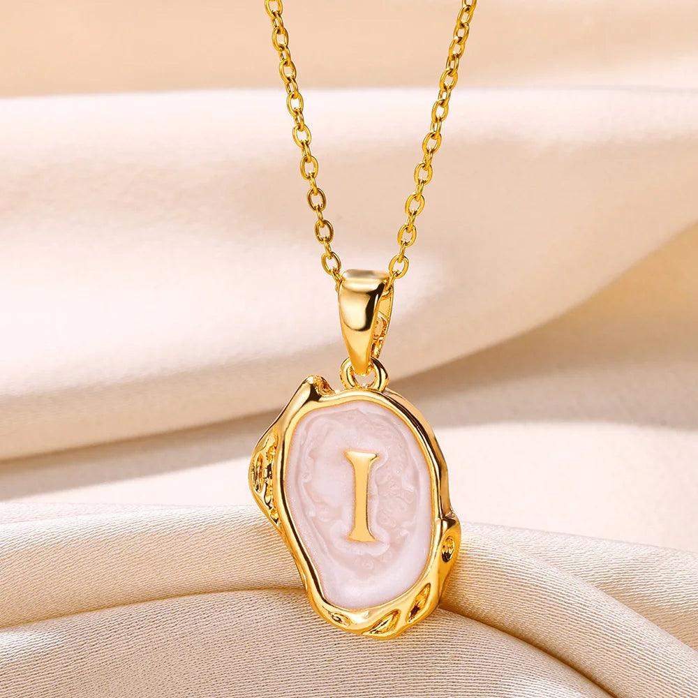 Drip Oil Initial Letter I Pendant Necklace: Gold Plated Jewelry