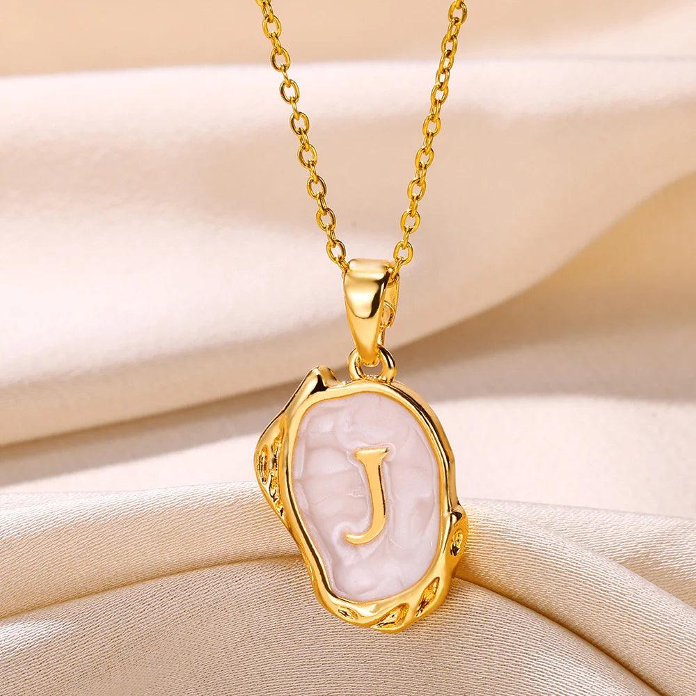 Drip Oil Initial Letter J Pendant Necklace: Gold Plated Jewelry
