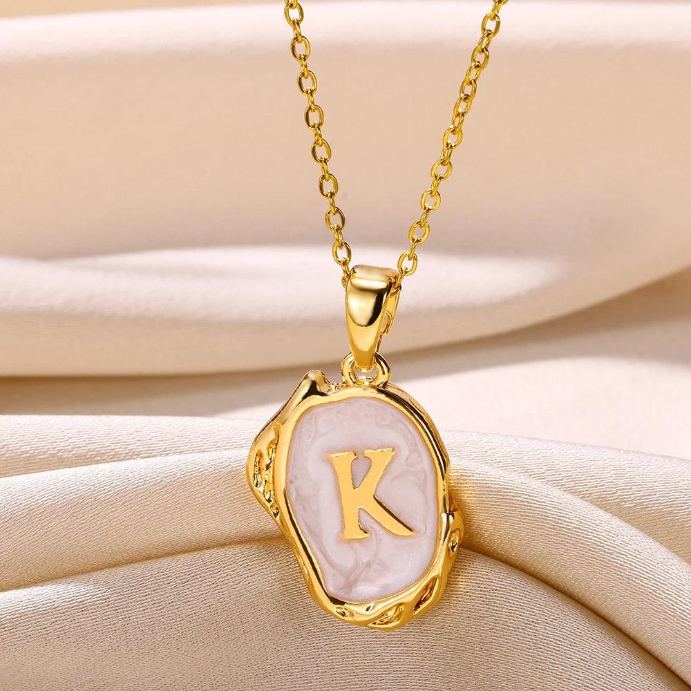 Drip Oil Initial Letter K Pendant Necklace: Gold Plated Jewelry