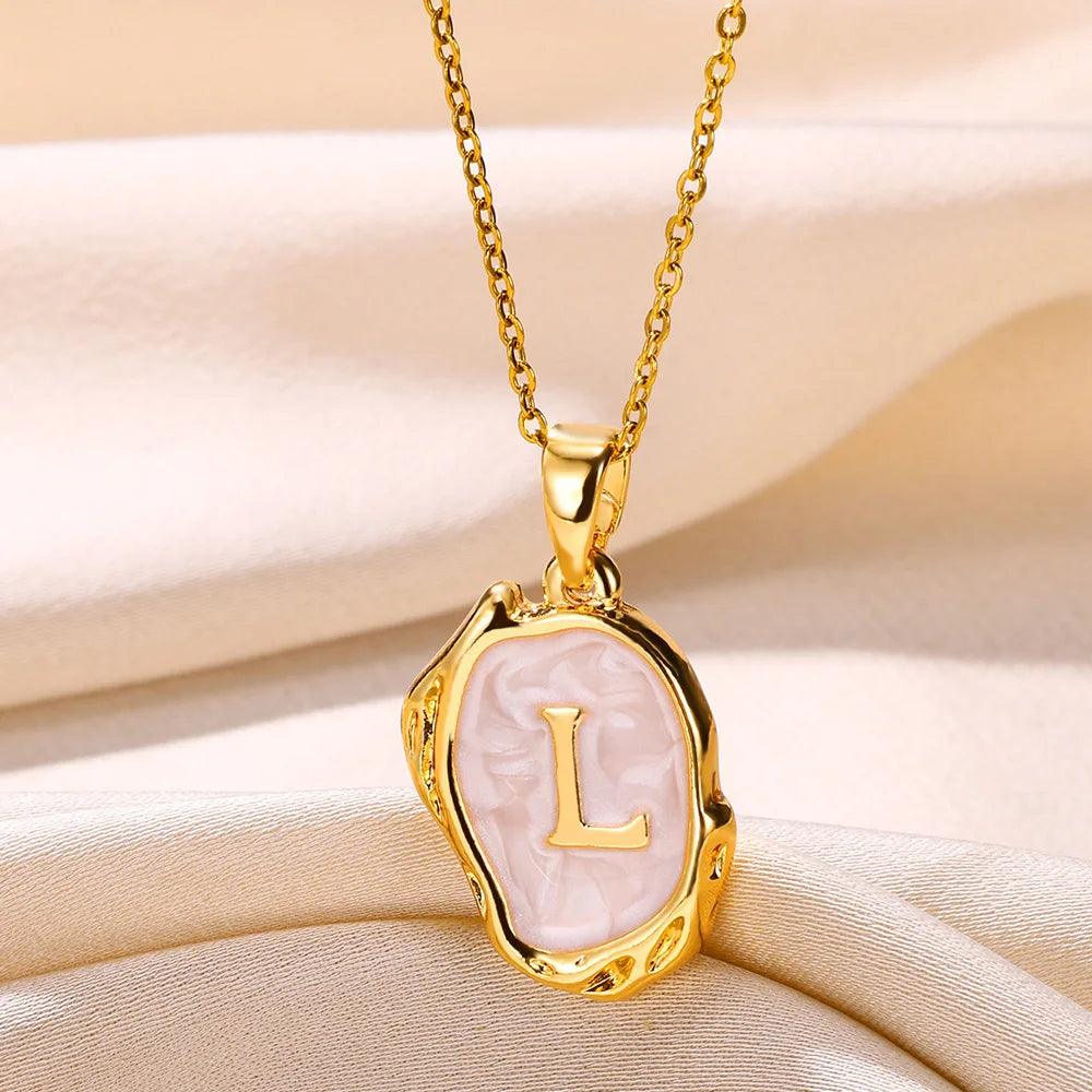 Drip Oil Initial Letter L Pendant Necklace: Gold Plated Jewelry
