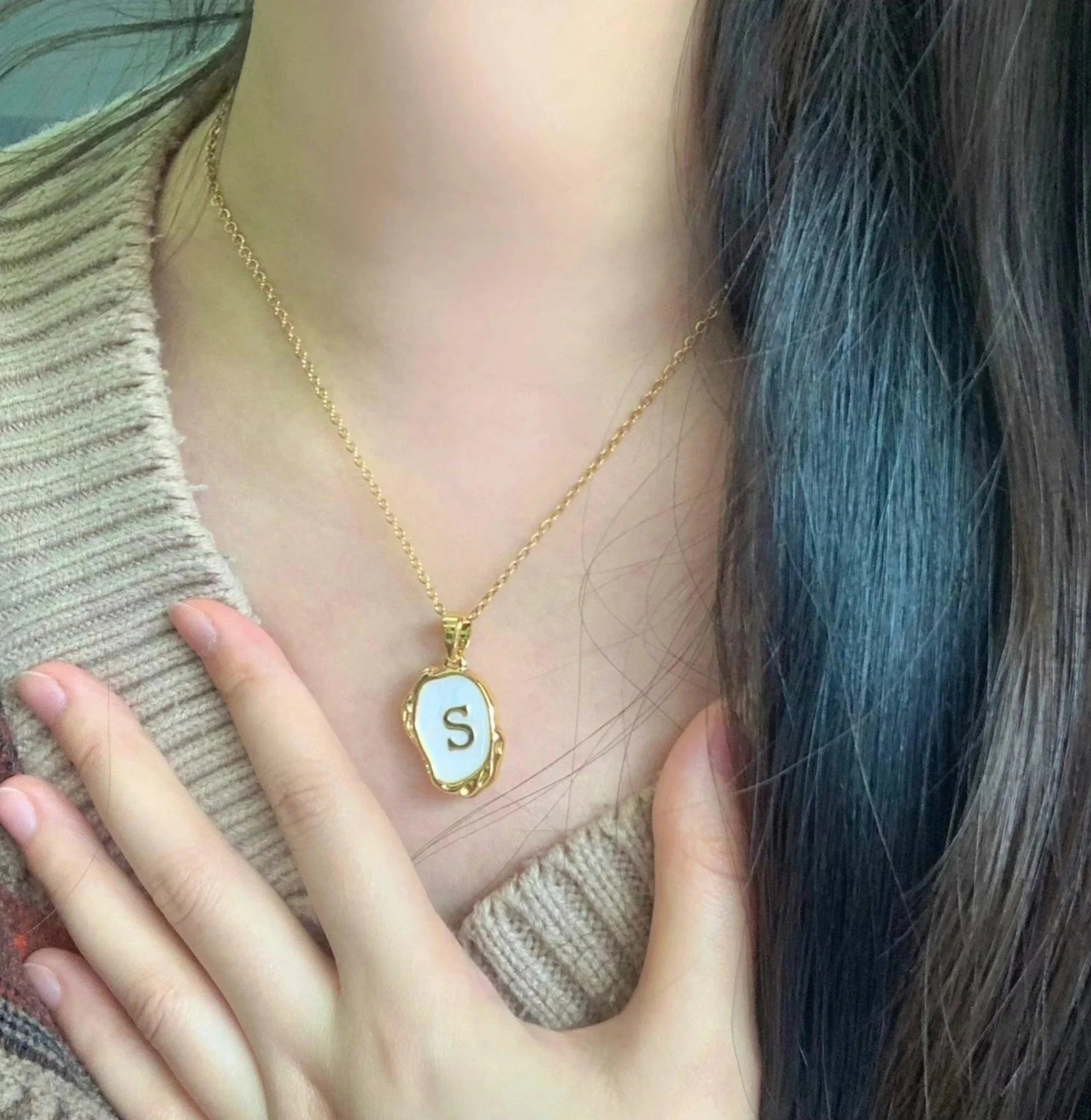 Drip Oil Initial Letter Pendant Necklace: Gold Plated Jewelry