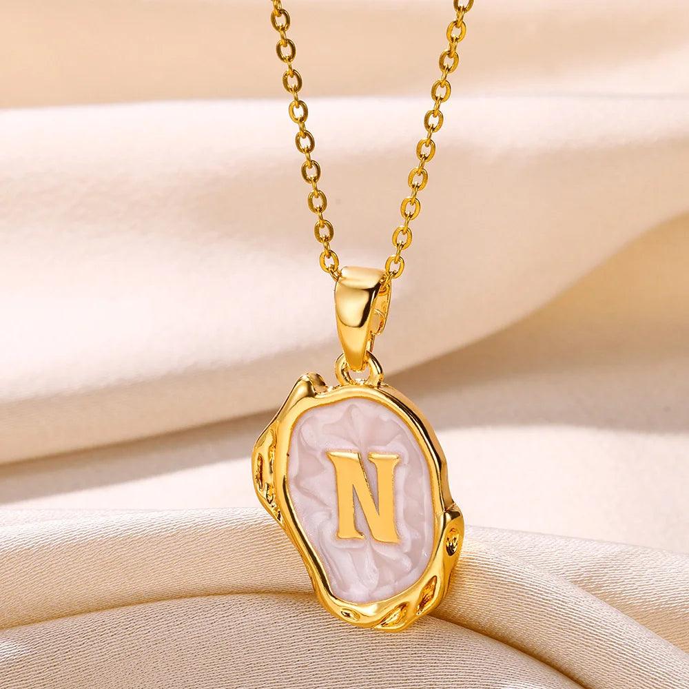 Drip Oil Initial Letter N Pendant Necklace: Gold Plated Jewelry