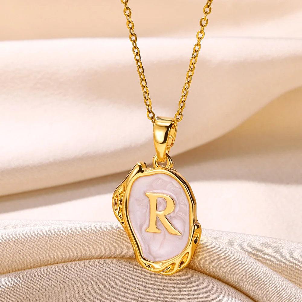 Drip Oil Initial Letter R Pendant Necklace: Gold Plated Jewelry