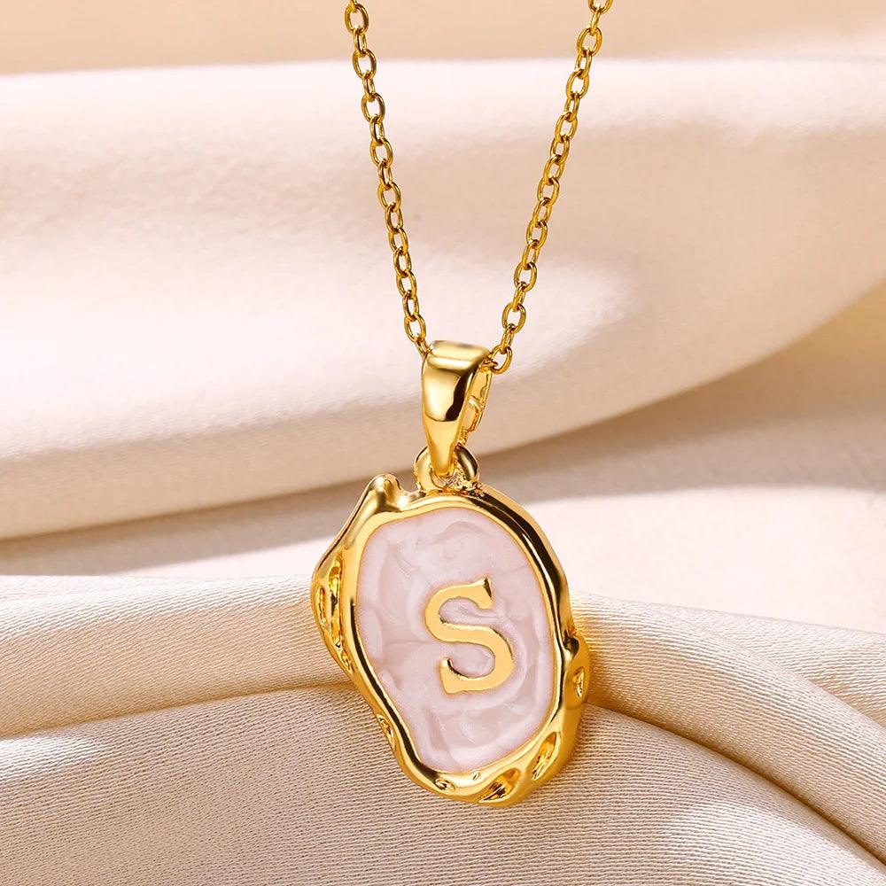 Drip Oil Initial Letter S Pendant Necklace: Gold Plated Jewelry
