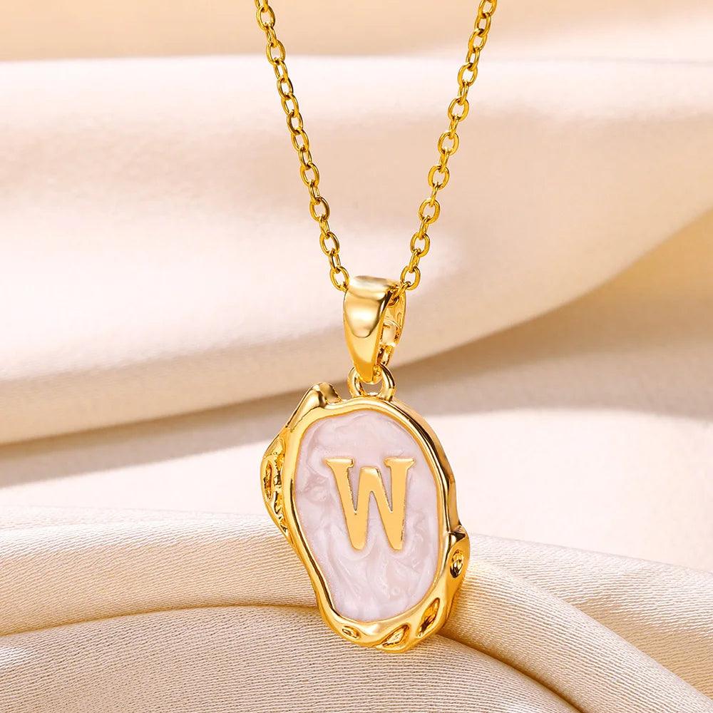 Drip Oil Initial Letter Pendant Necklace: Gold Plated Jewelry 