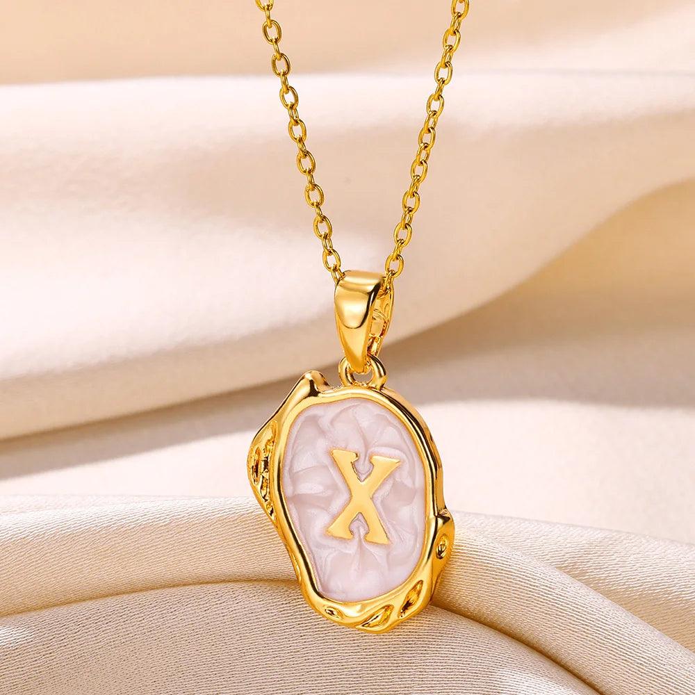 Drip Oil Initial Letter X Pendant Necklace: Gold Plated Jewelry
