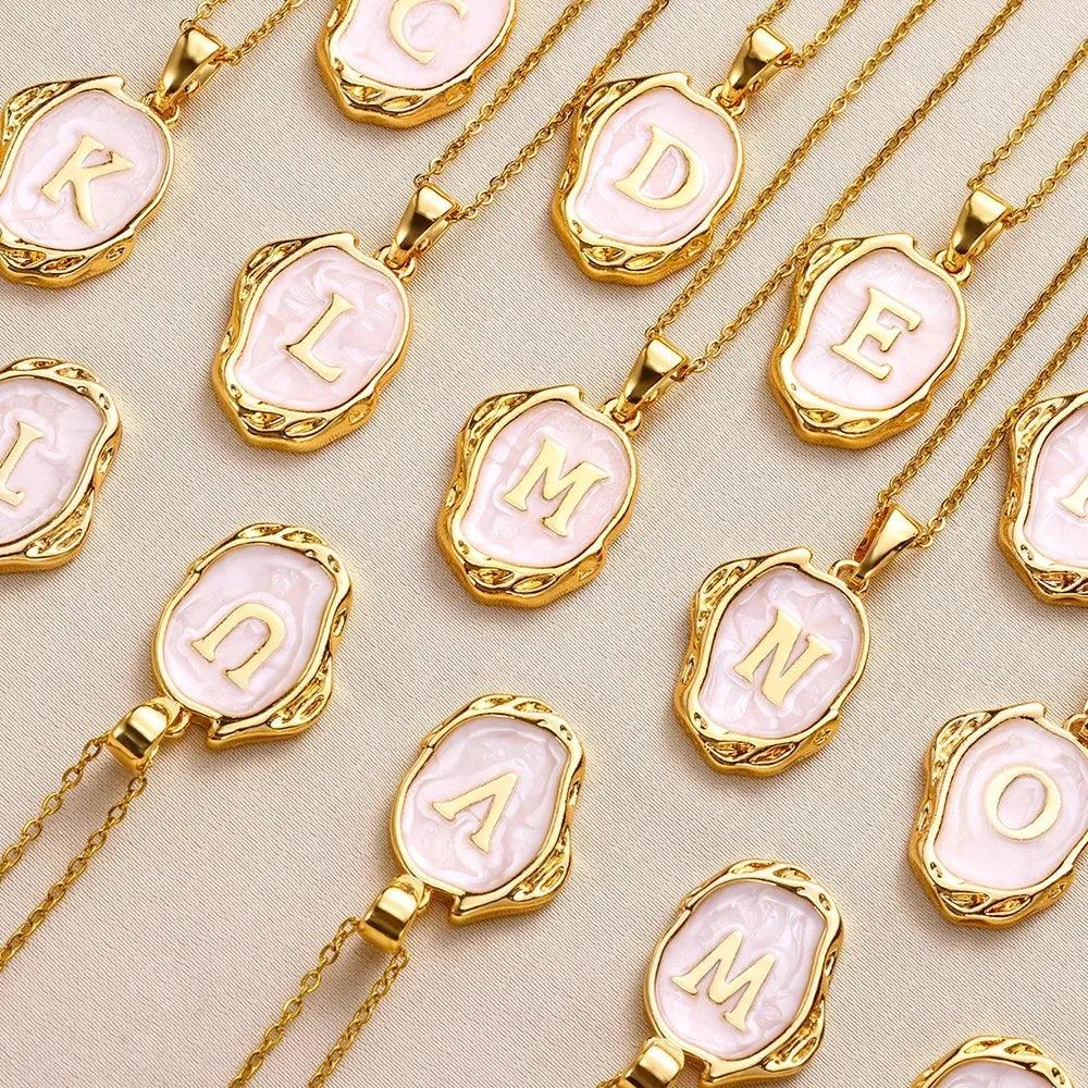 Drip Oil Initial Letter Pendant Necklace: Gold Plated Jewelry