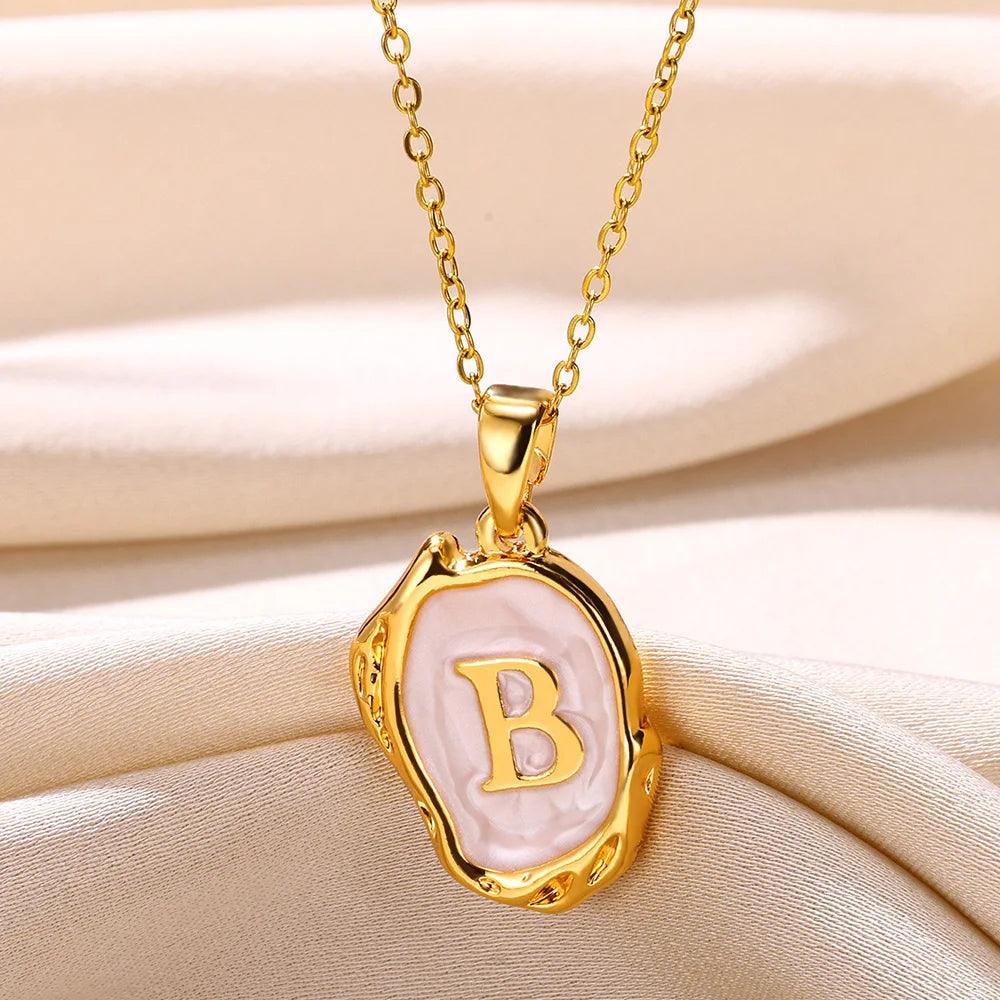 Drip Oil Initial Letter B Pendant Necklace: Gold Plated Jewelry
