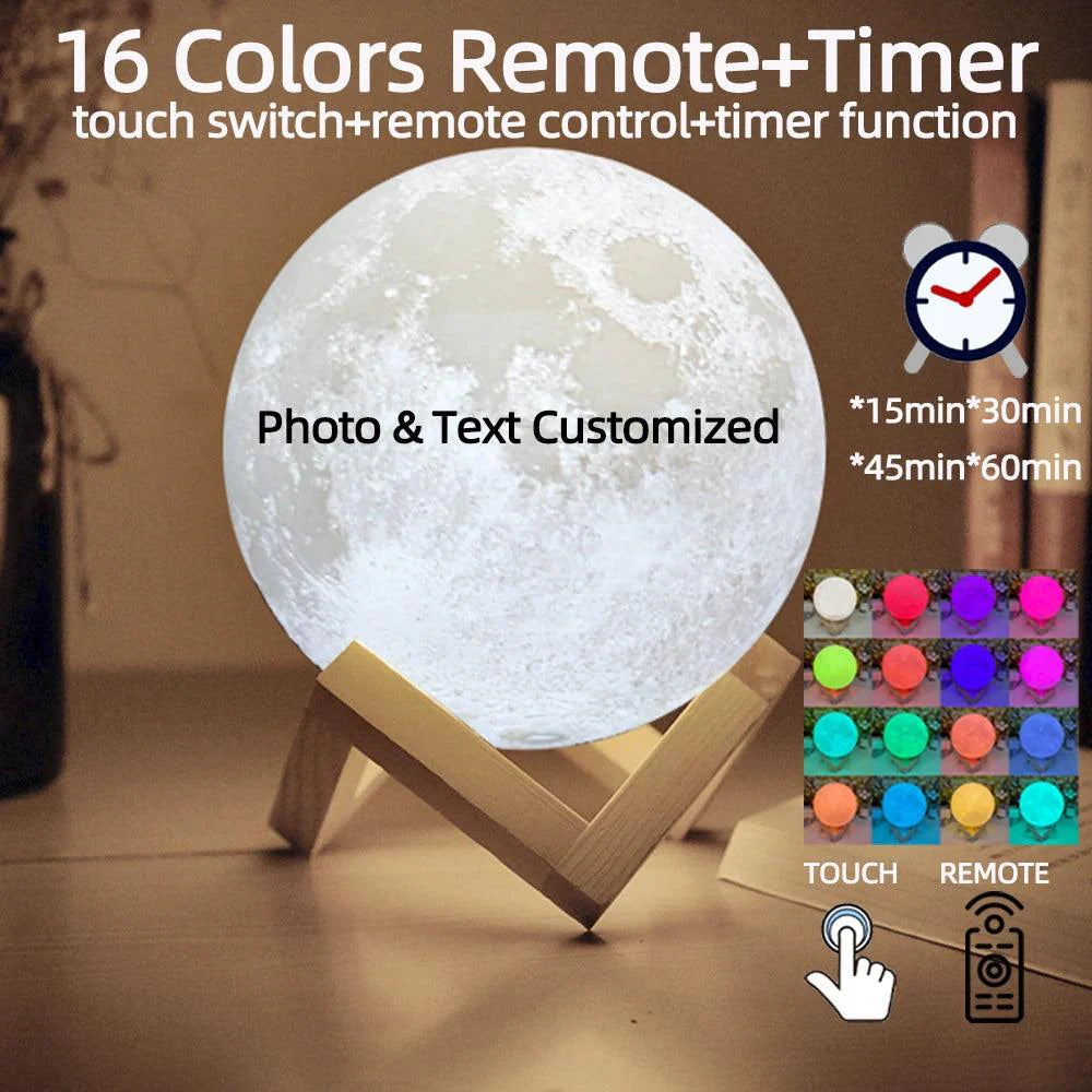 Customized 3D Printed Moon Lamp with Personalized Photo and Text - Heart Crafted Gifts