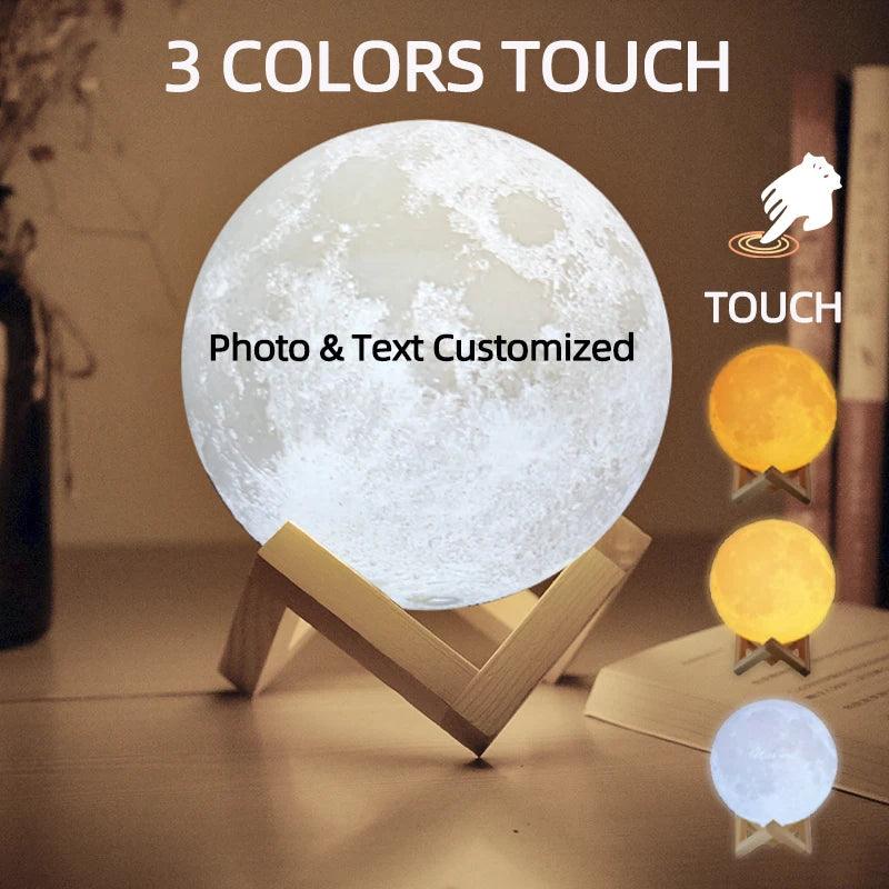 Customized 3D Printed Moon Lamp with Personalized Photo and Text - Heart Crafted Gifts