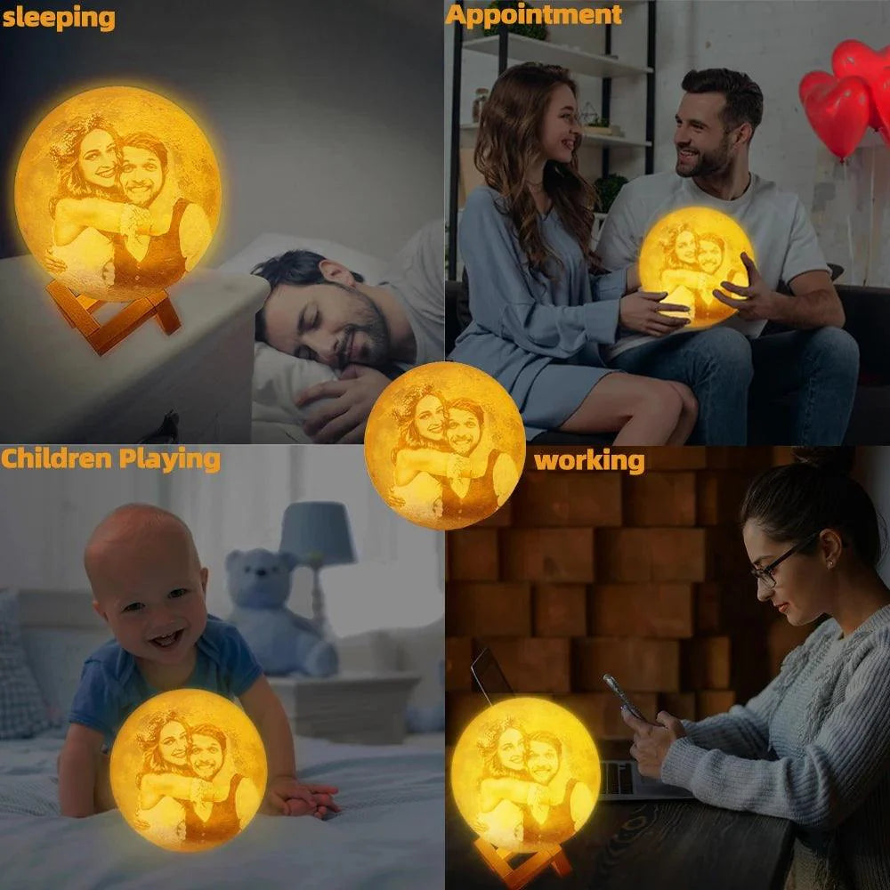 Customized 3D Printed Moon Lamp with Personalized Photo and Text - Heart Crafted Gifts