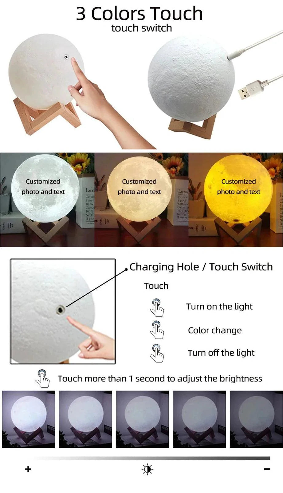 Customized 3D Printed Moon Lamp with Personalized Photo and Text - Heart Crafted Gifts