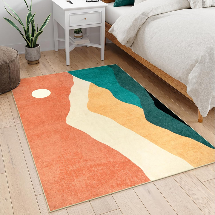 Living Room Rugs, Washable Area Rug 4x6 Rug for Bedroom Non Skip Low Pile