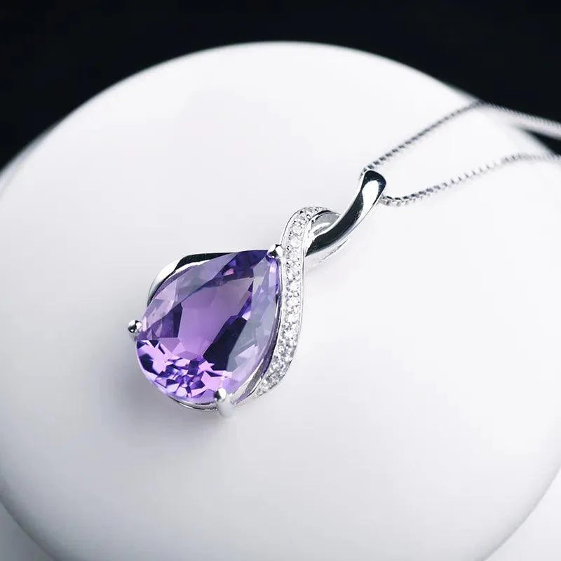 February Birthstone: Amethyst stone pendant in fine Sterling Silver Chain - Heart Crafted Gifts
